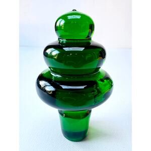 Vintage Emerald Green Art Deco Glass Bottle Stopper – Heavy Decanter Top 4”